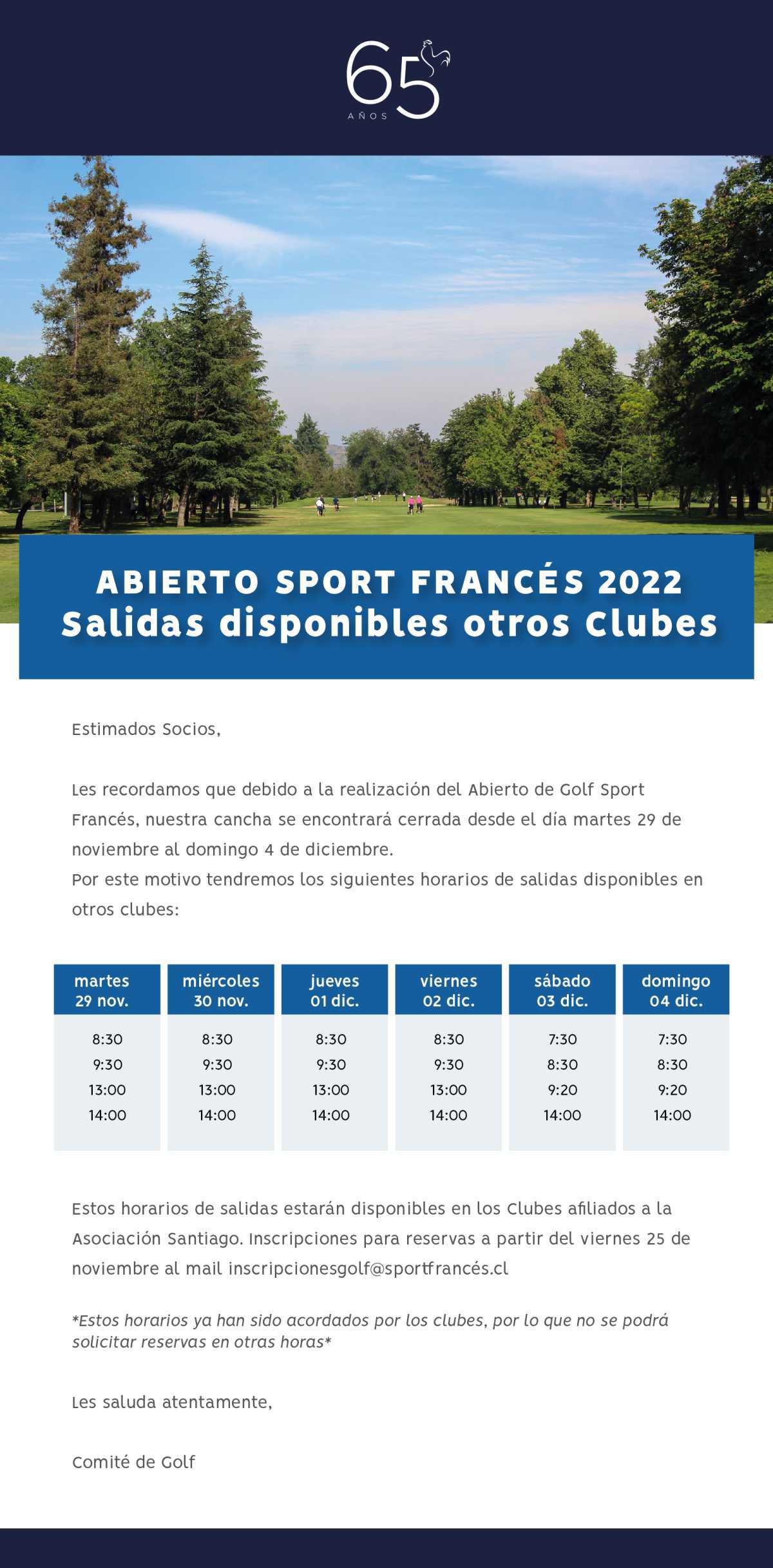 Salidas disponibles en otros Clubes, Abierto Sport Francés
