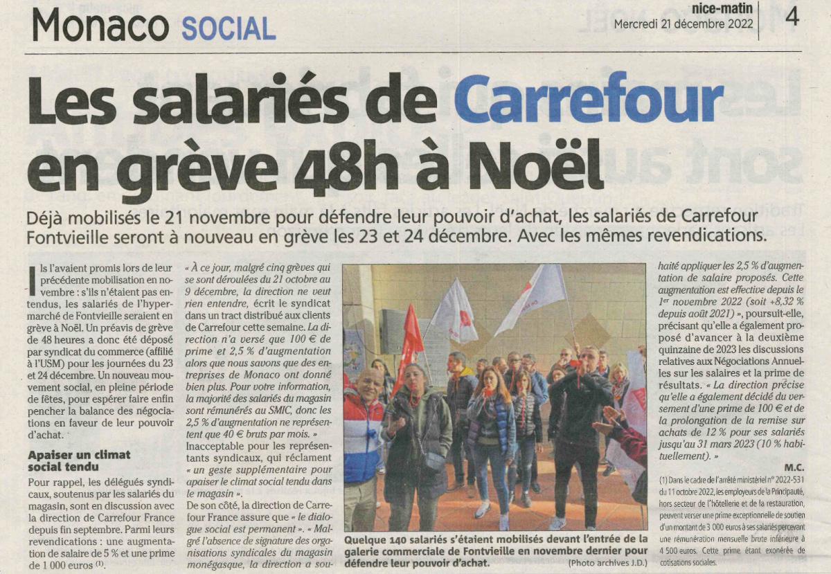  Les salariés de Carrefour Monaco en grève à Noël