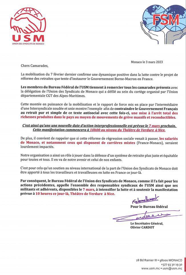 Participation à la Manifestation à Nice le Mardi 7 Mars 2023.