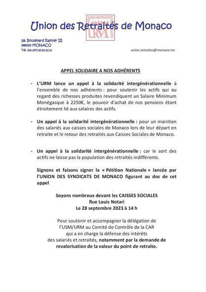 Information de l'Union des Retraités de Monaco