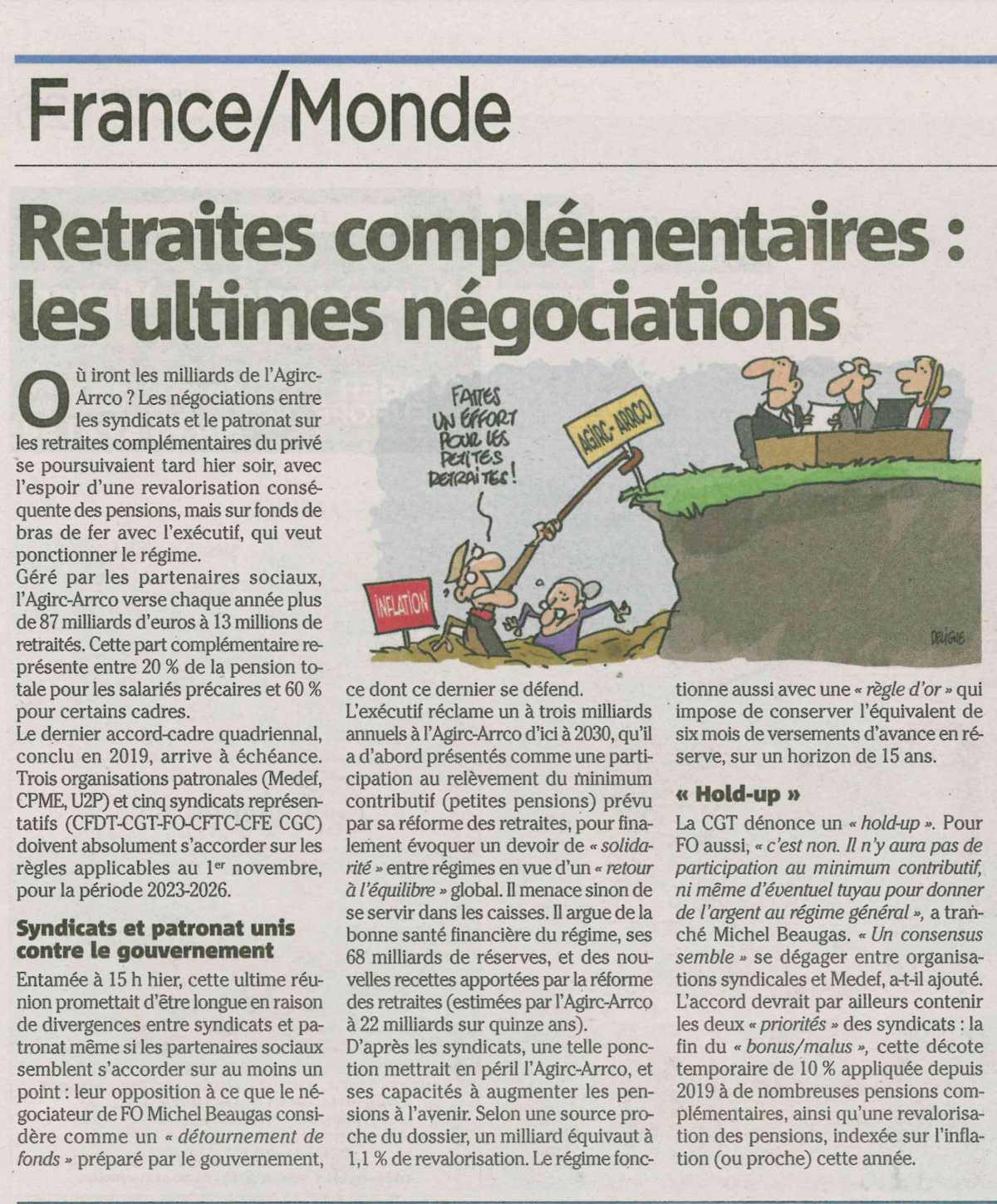  FRANCE Retraites complémentaires Les ultimes négociations