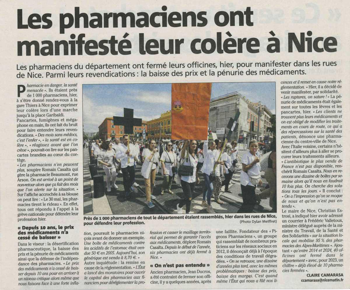 Les pharmaciens ont manifesté leur colère à Nice