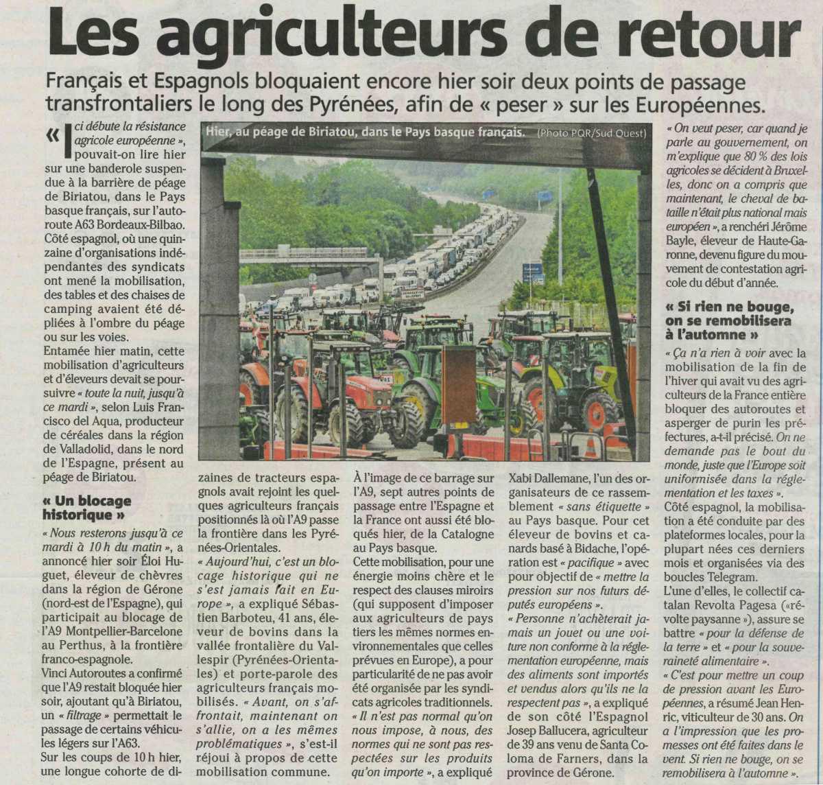 Les agriculteurs de retour