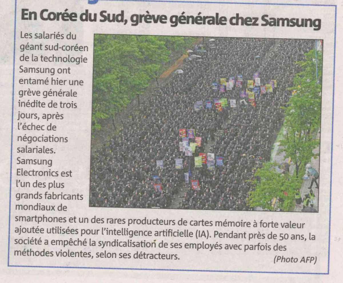 En Corée du Sud , grève générale chez Samsung