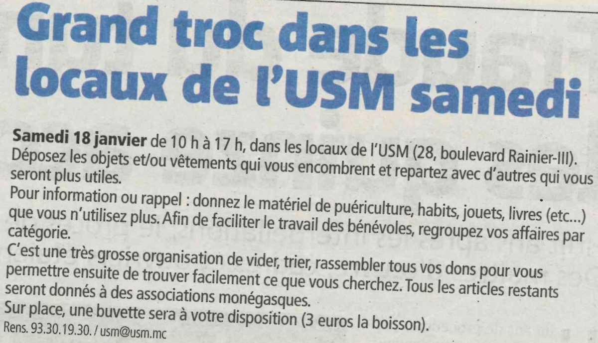Grand troc dans les locaux de l'USM samedi