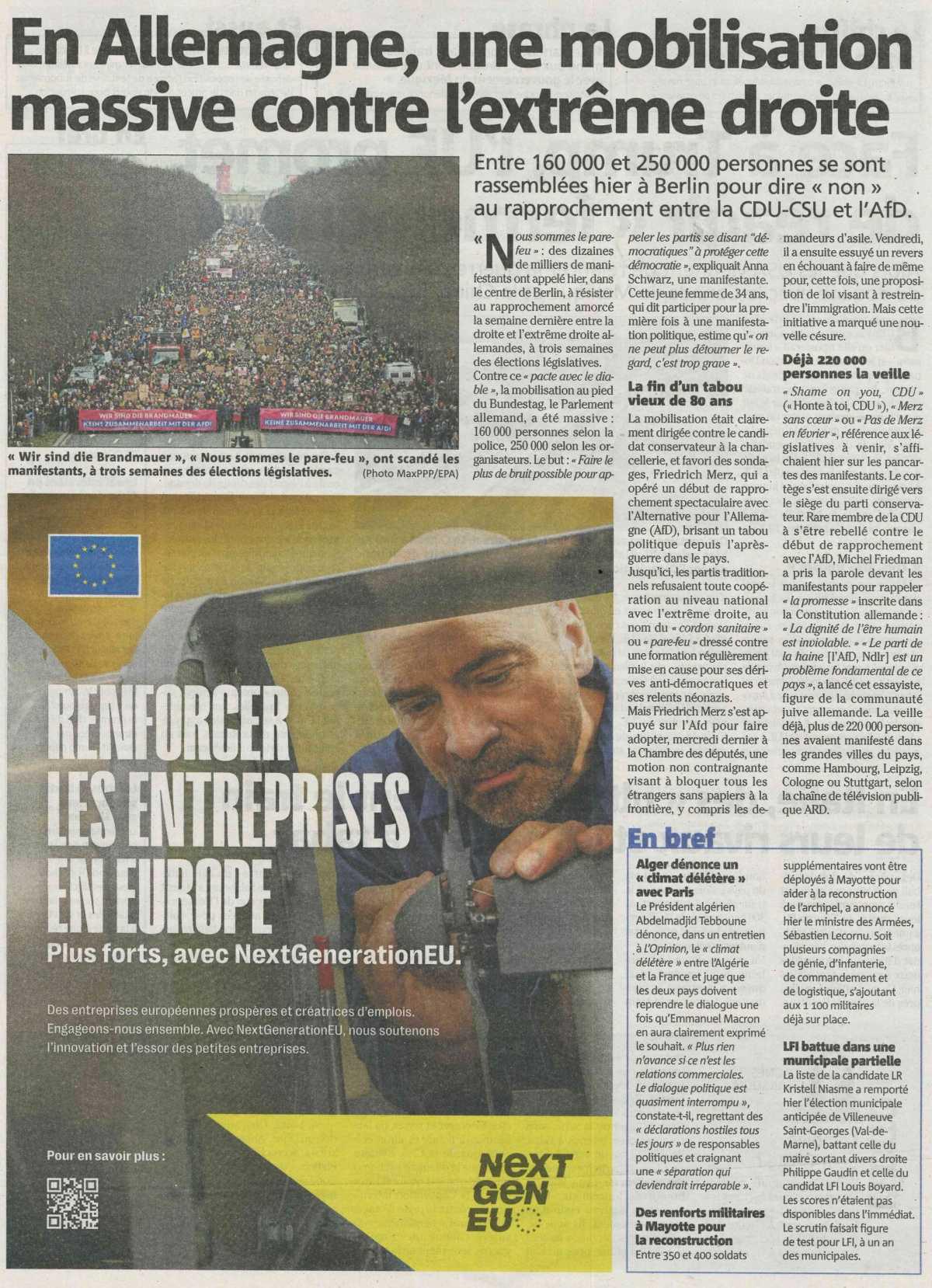 En Allemagne, une mobilisation massive contre l'extrême droite