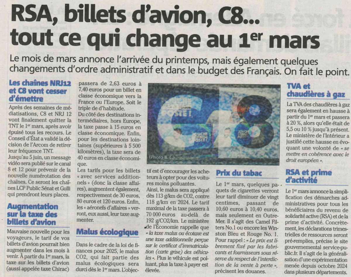 RSA, billets d'avion, C8... tout ce qui change au 1er mars