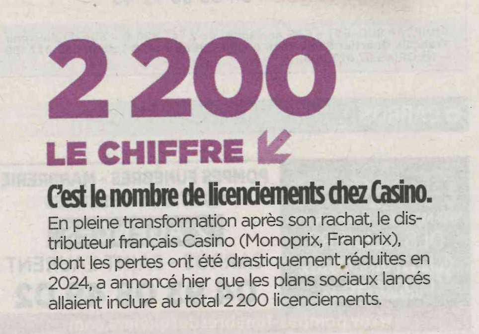 2200, c'est le nombre de licenciements chez Casino