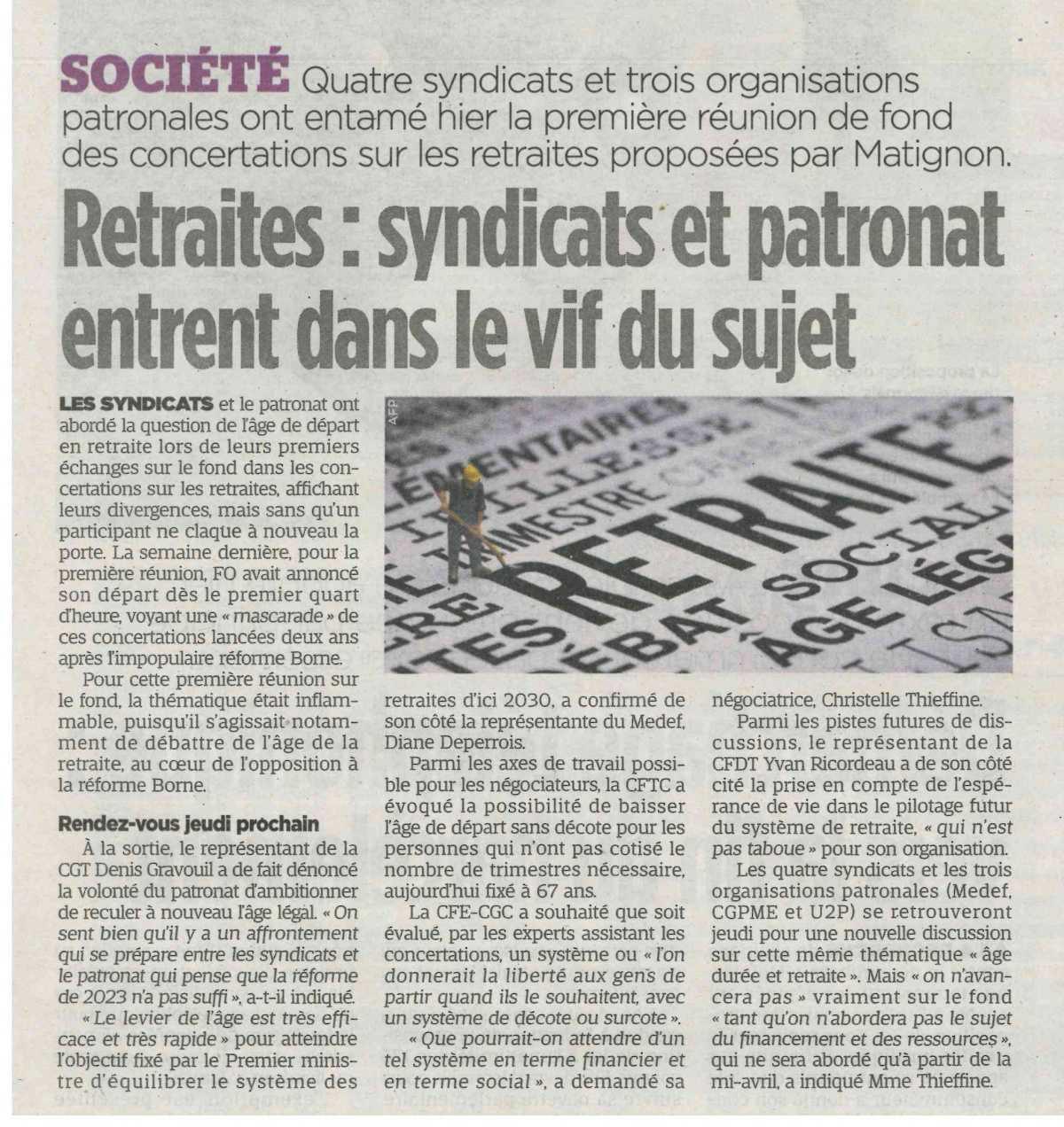 Retraites: syndicats et patronat entrent dans le vif du sujet