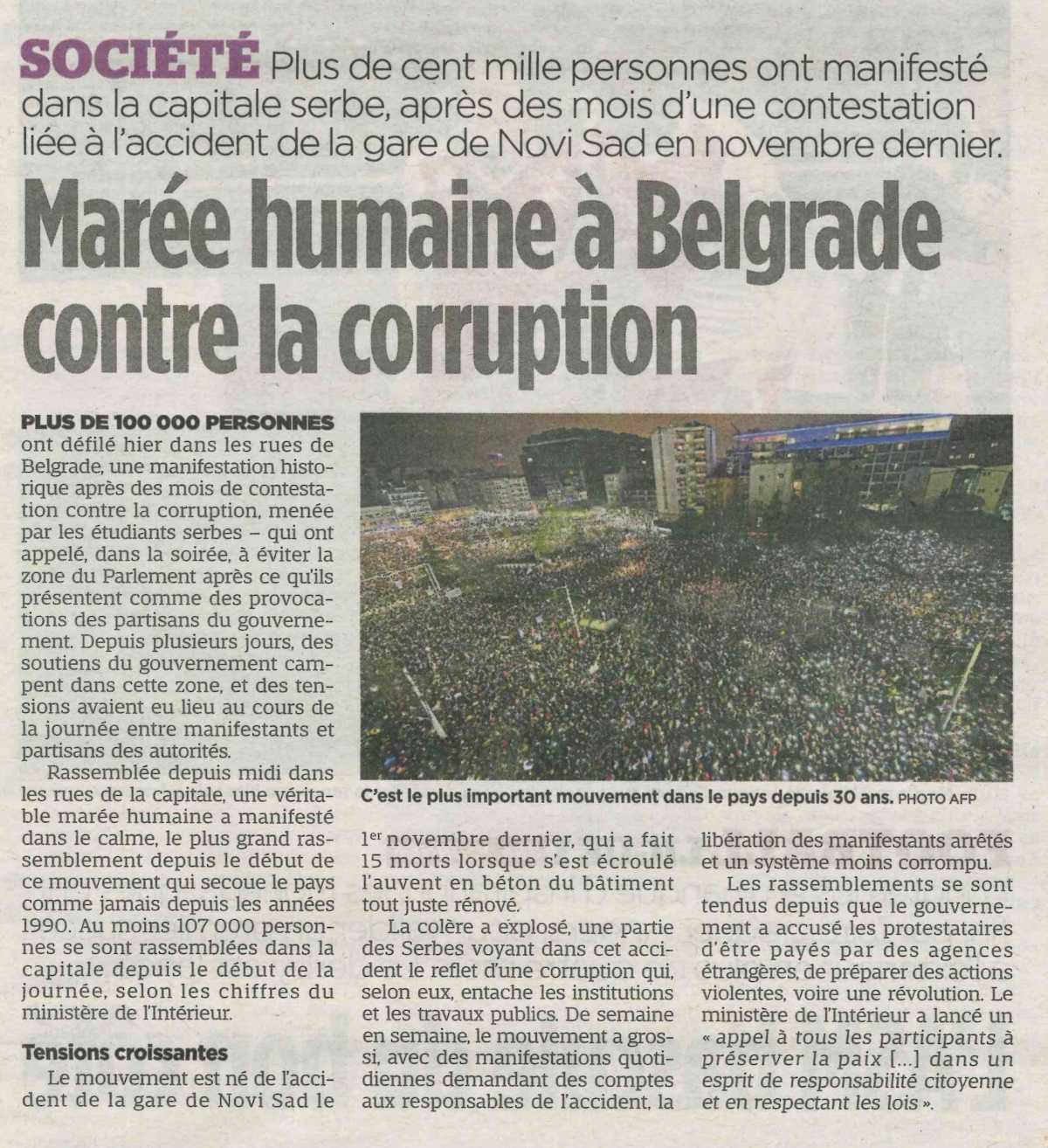 Marée humaine à Belgrade contre la corruption