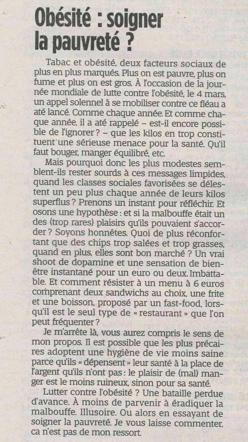 Obésité: soigner la pauvreté ?