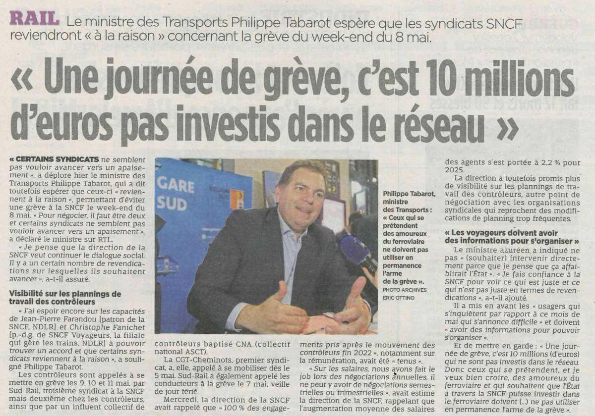 Une journée de grève, c'est 10 millions d'euros pas investis dans le réseau