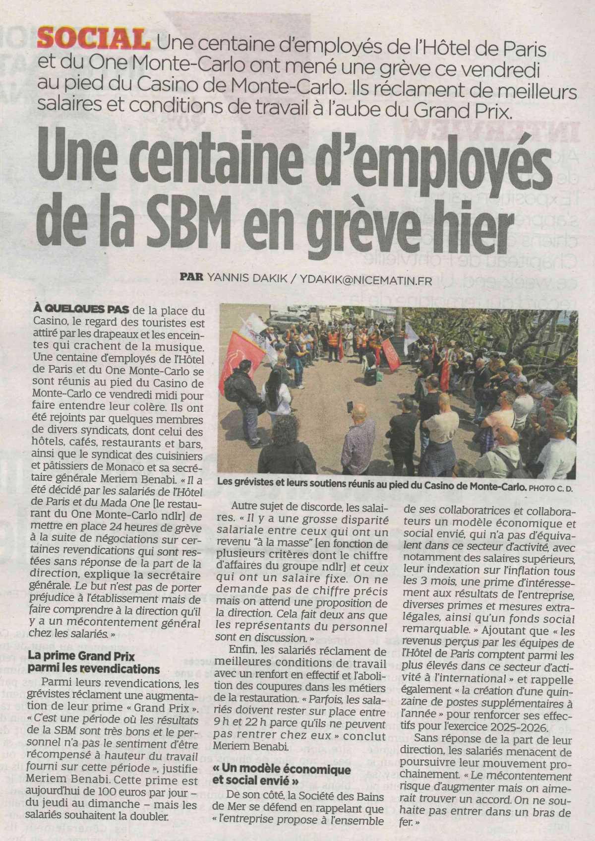 Une centaine d'employés de la SBM en grève