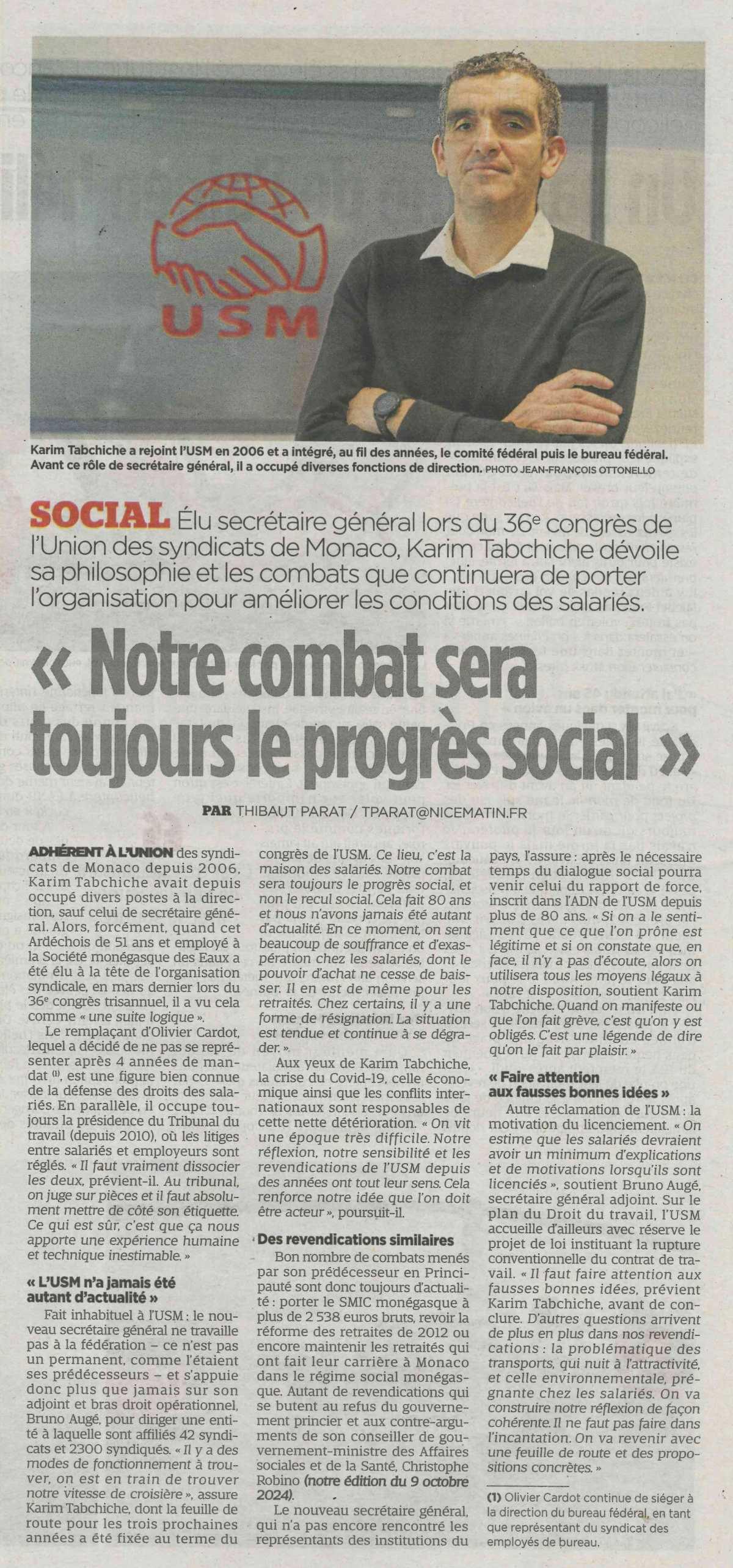 Social: "Notre combat sera toujours le progrès social"