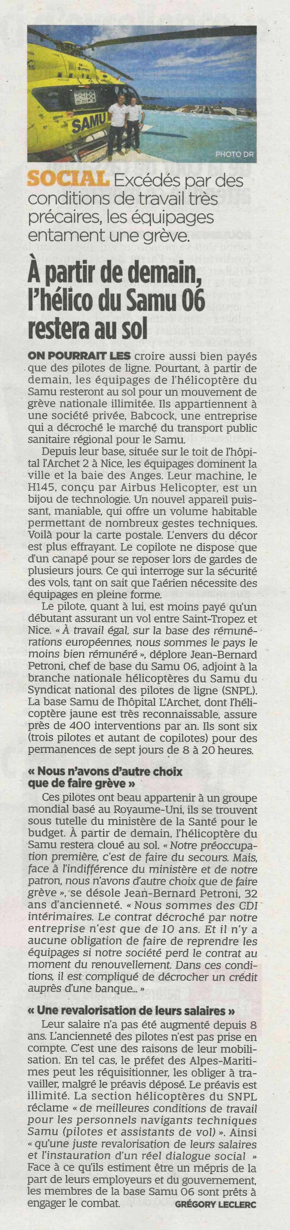 À partir de demain l'hélico du Samu 06 restera au sol
