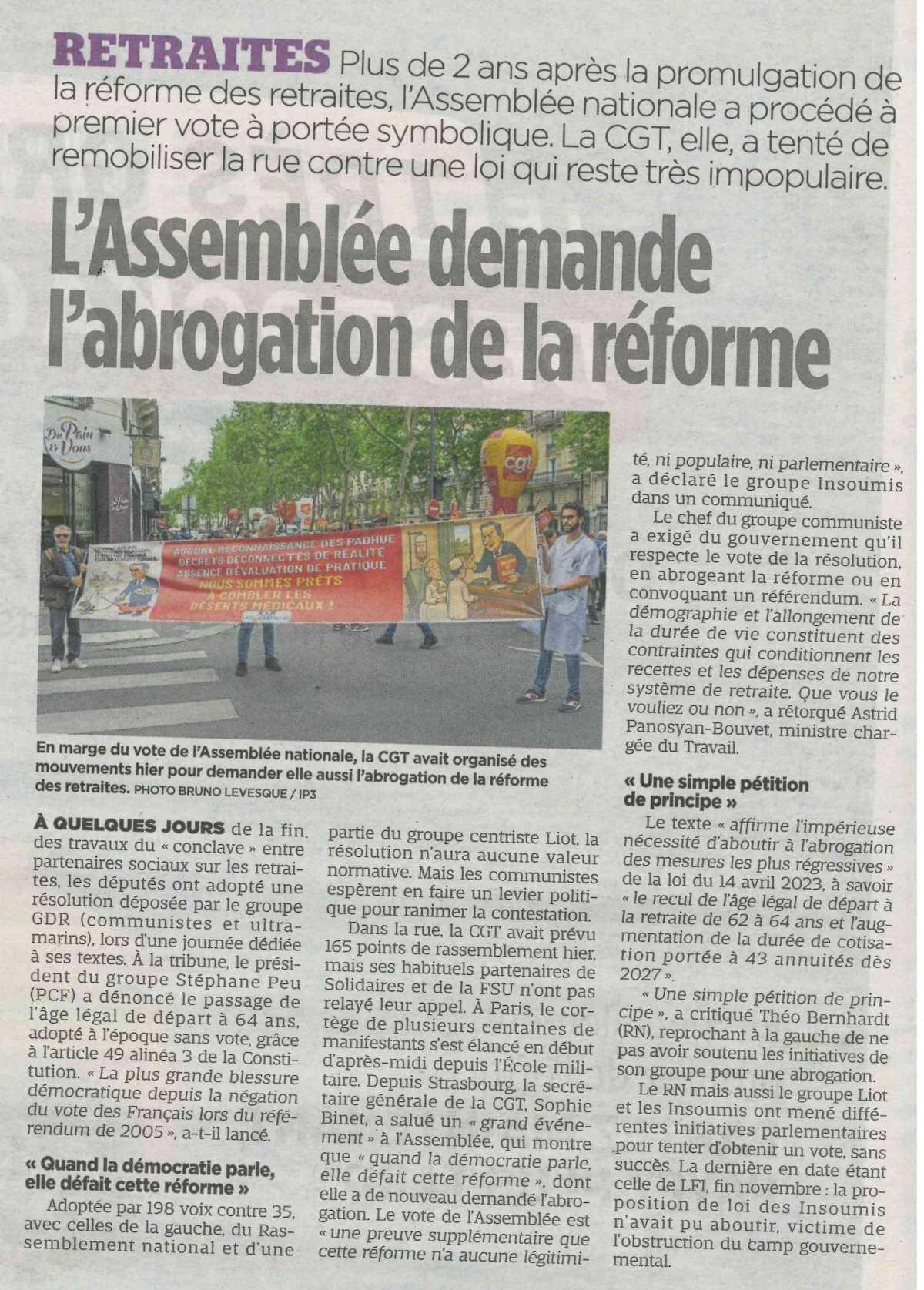 L'Assemblée demande l'abrogation de la réforme