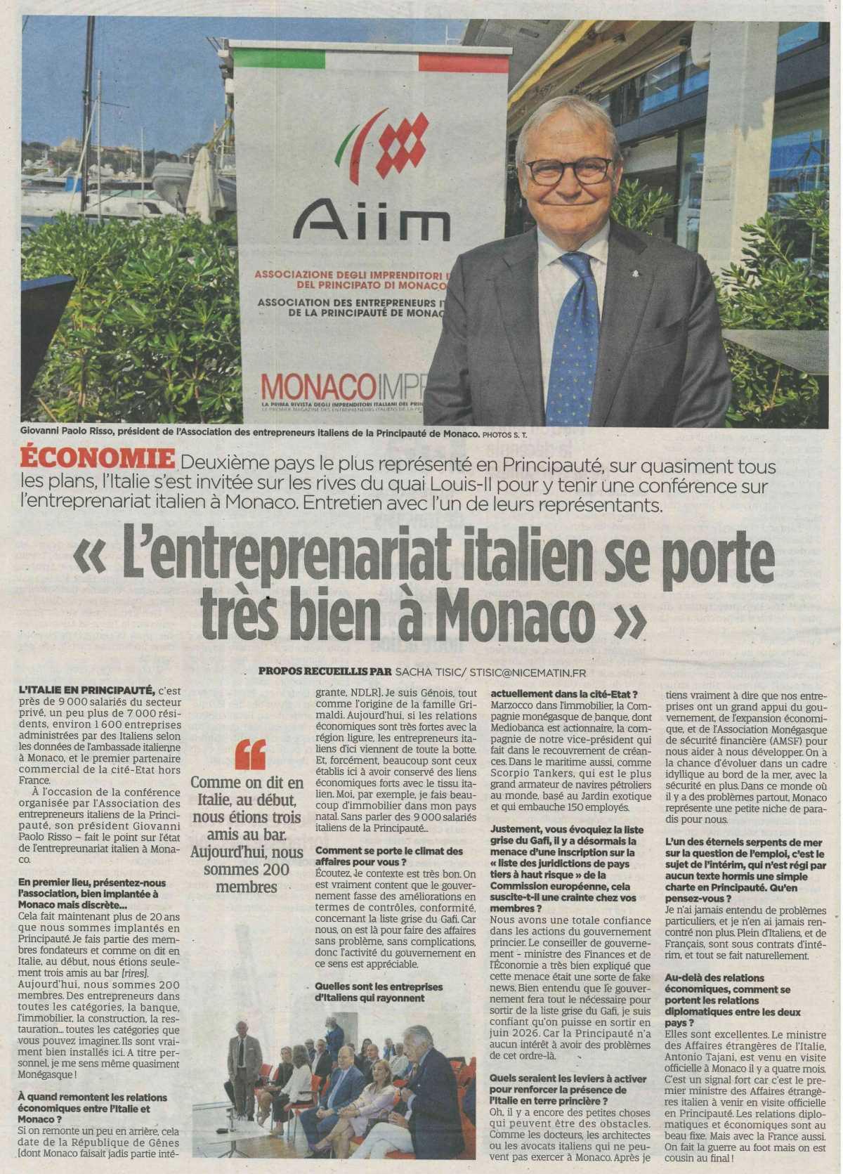 "L'entreprenariat italien se porte très bien à Monaco"