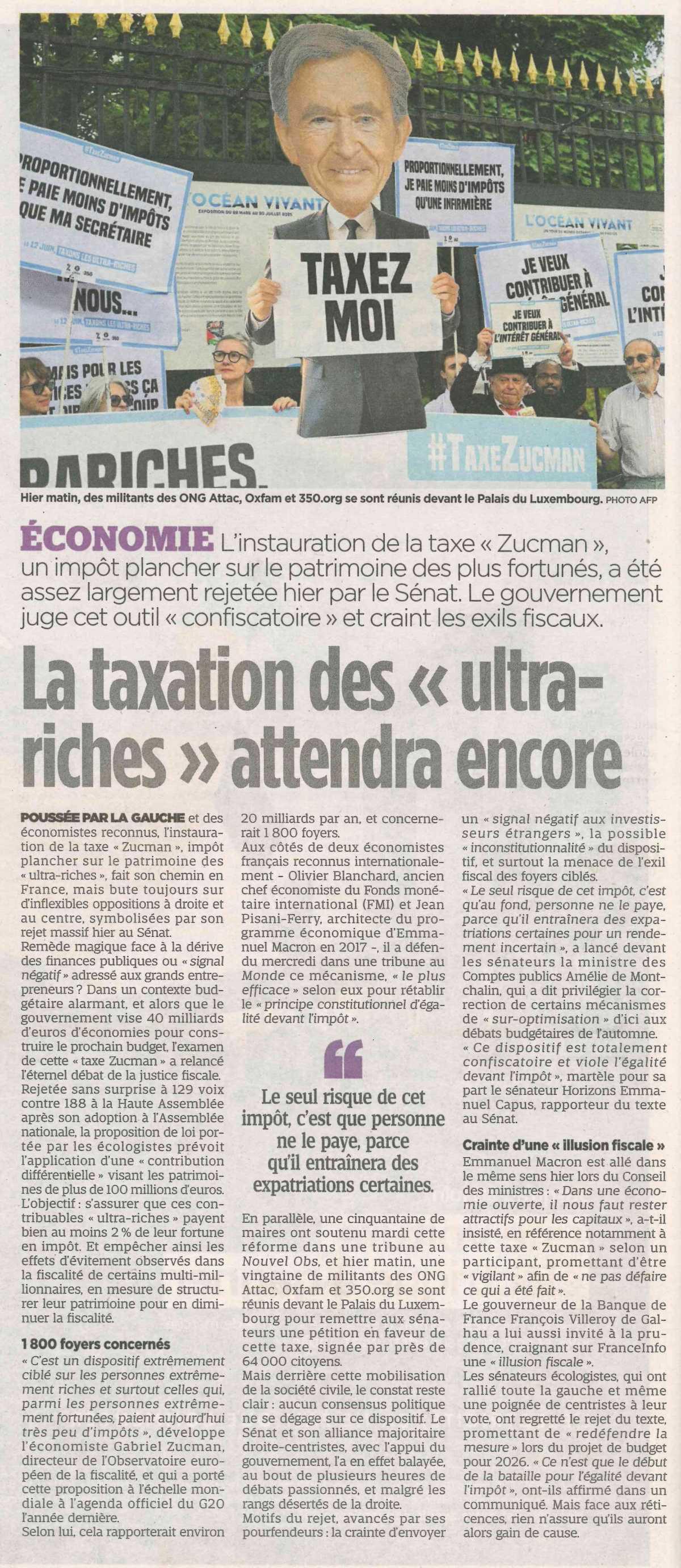 La taxation des " ultras riches" attendra encore