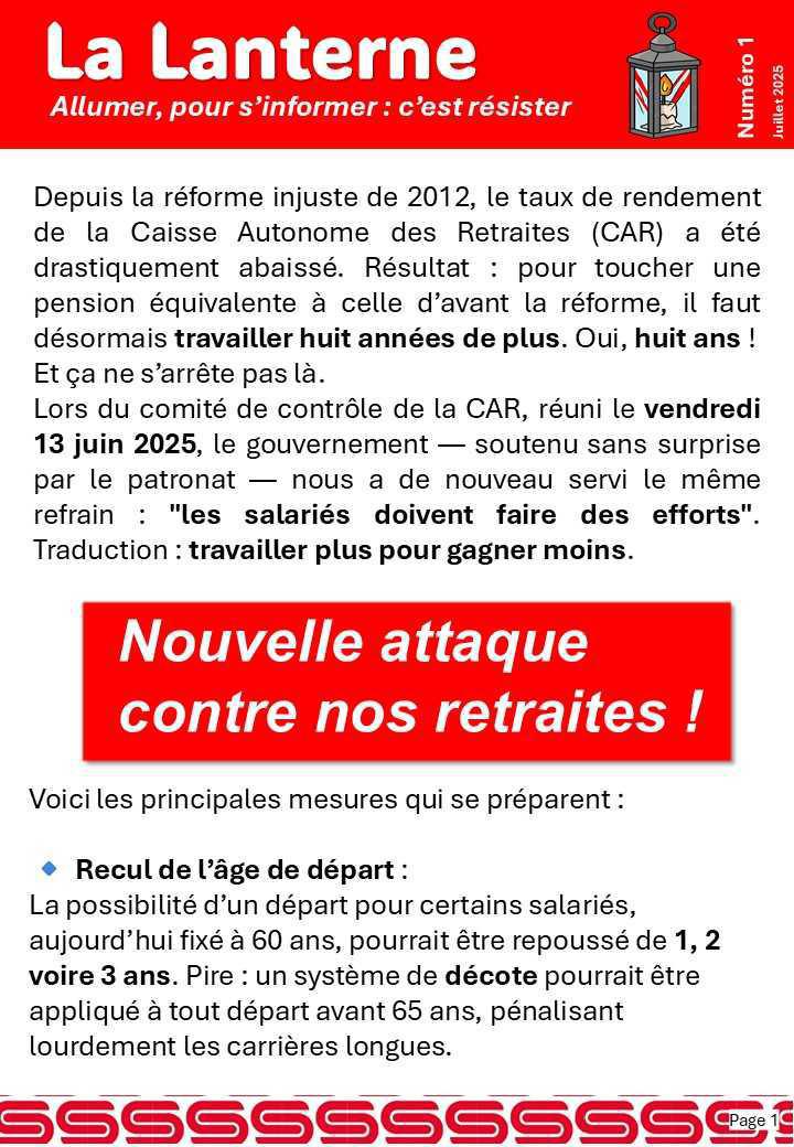 le journal "La lanterne" numéro 1 du Syndicat Commerce Distribution et Services