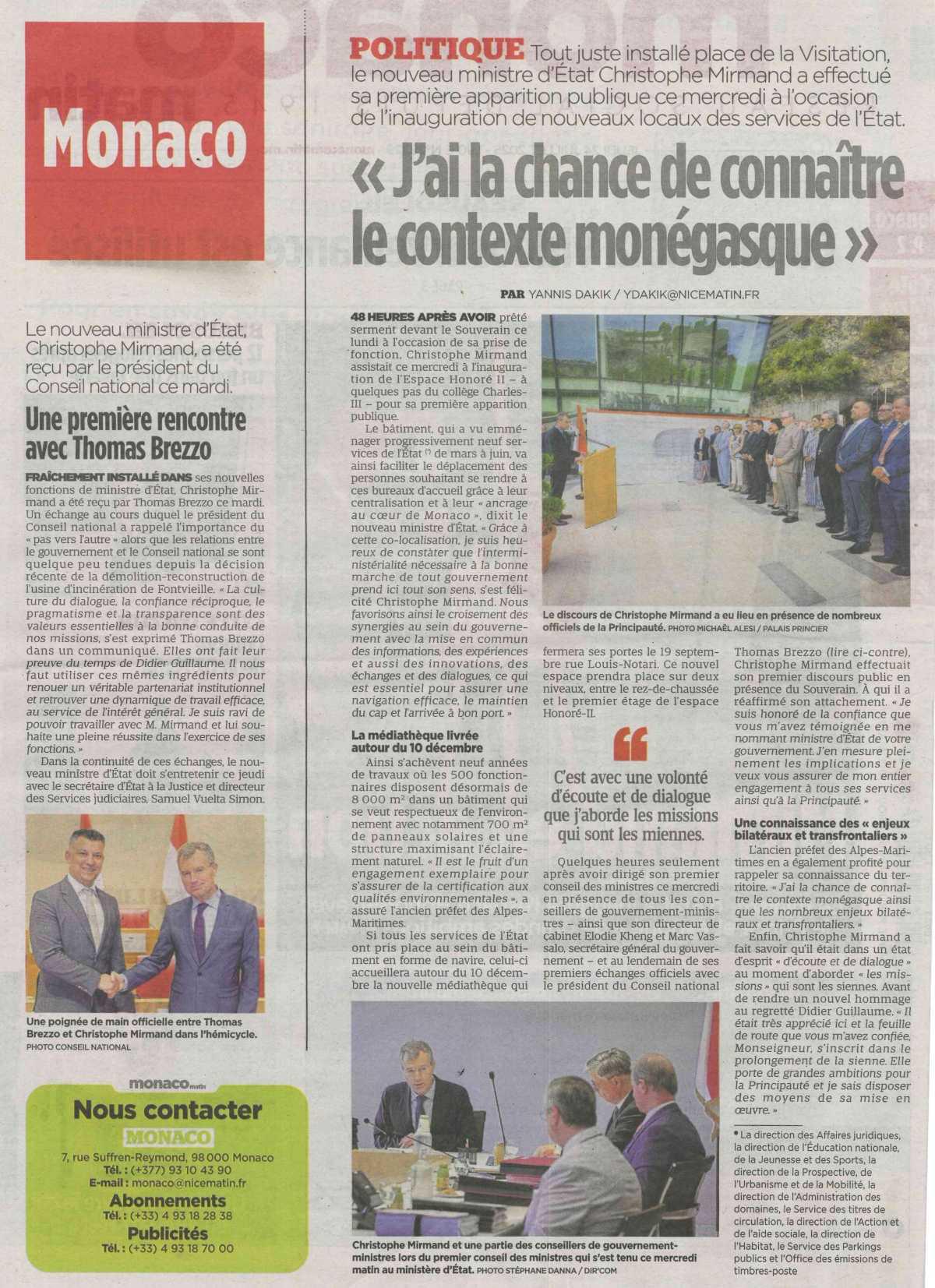 "J'ai la chance de connaître le contexte monégasque"