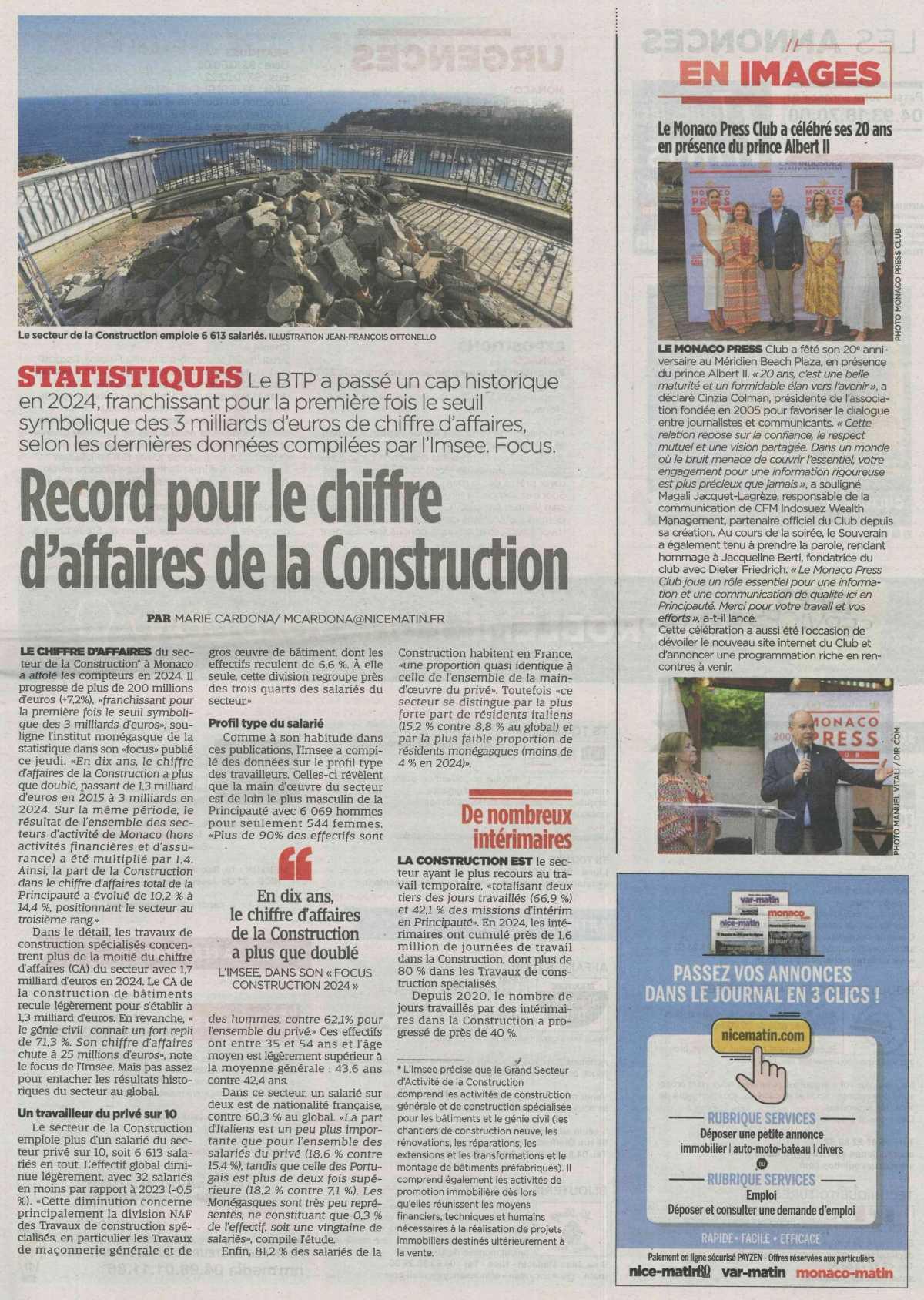 Record pour le chiffre d'affaires de la Construction