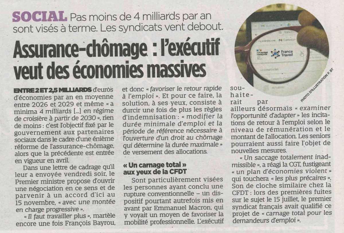 Assurance-chômage: L'exécutif veut des économies massives