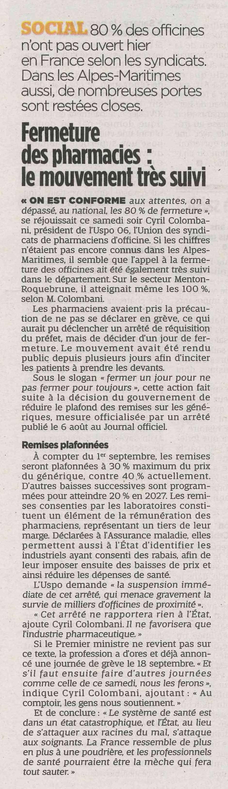 Fermeture des pharmacies: le mouvement très suivi