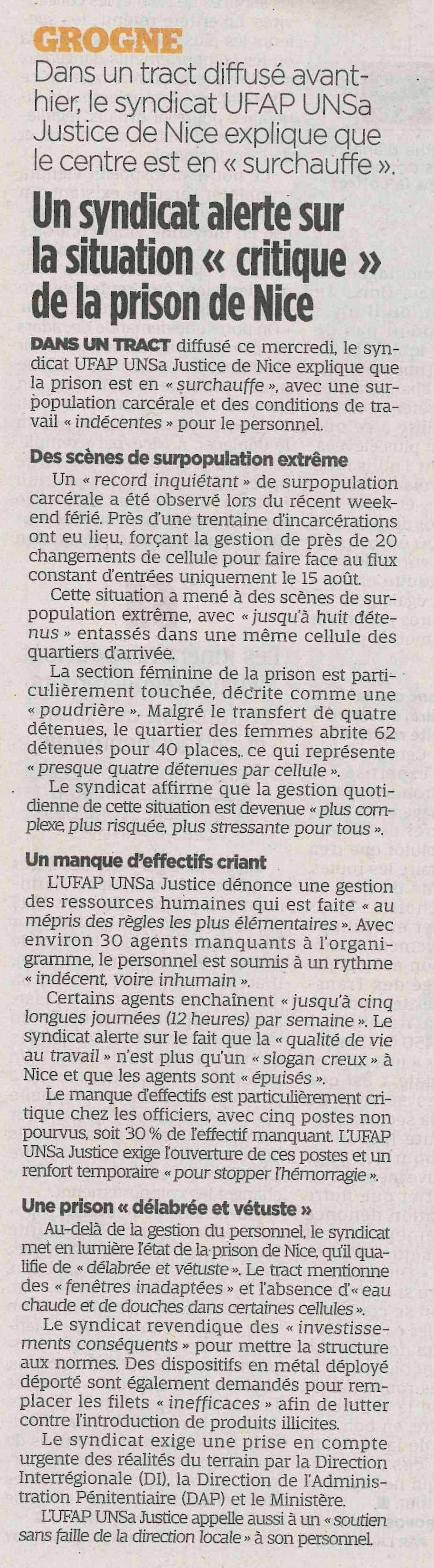 Un syndicat alerte sur la situation "critique" de la prison de Nice