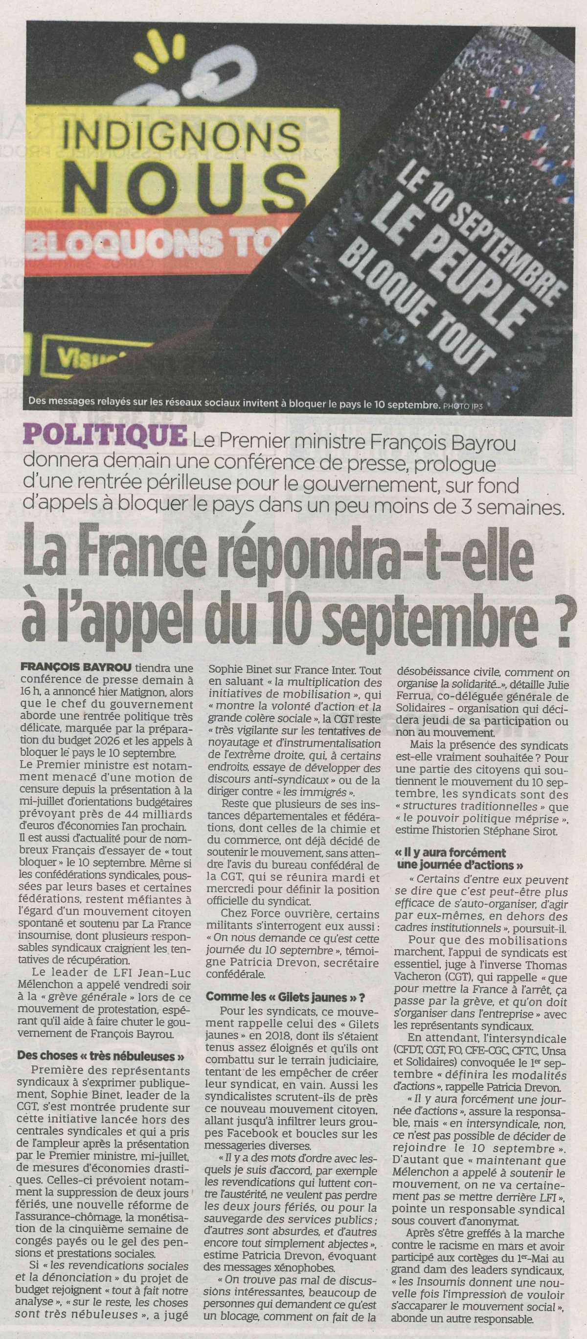 La France répondra -t- elle à l'appel du 10 septembre?