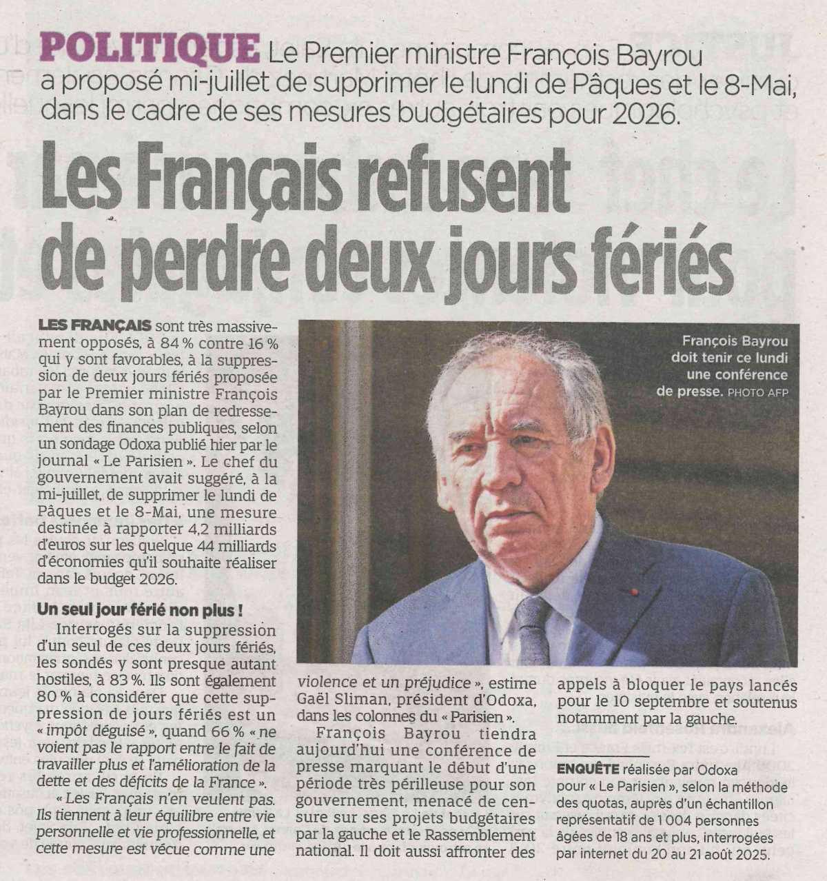 Les Français refusent de perdre deux jours fériés