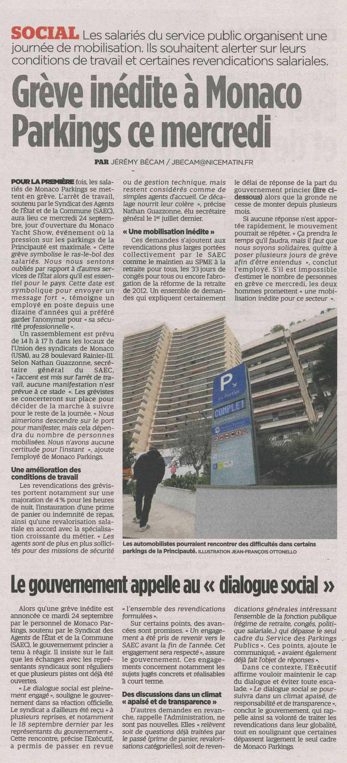 Un mouvement de grève aujourd'hui dans les parkings 