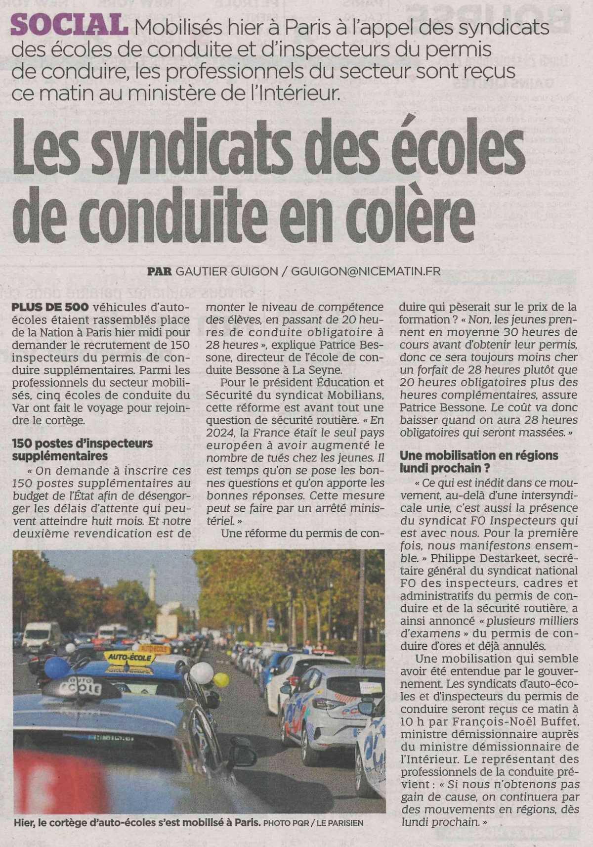 Les Syndicats des écoles de conduite en colère