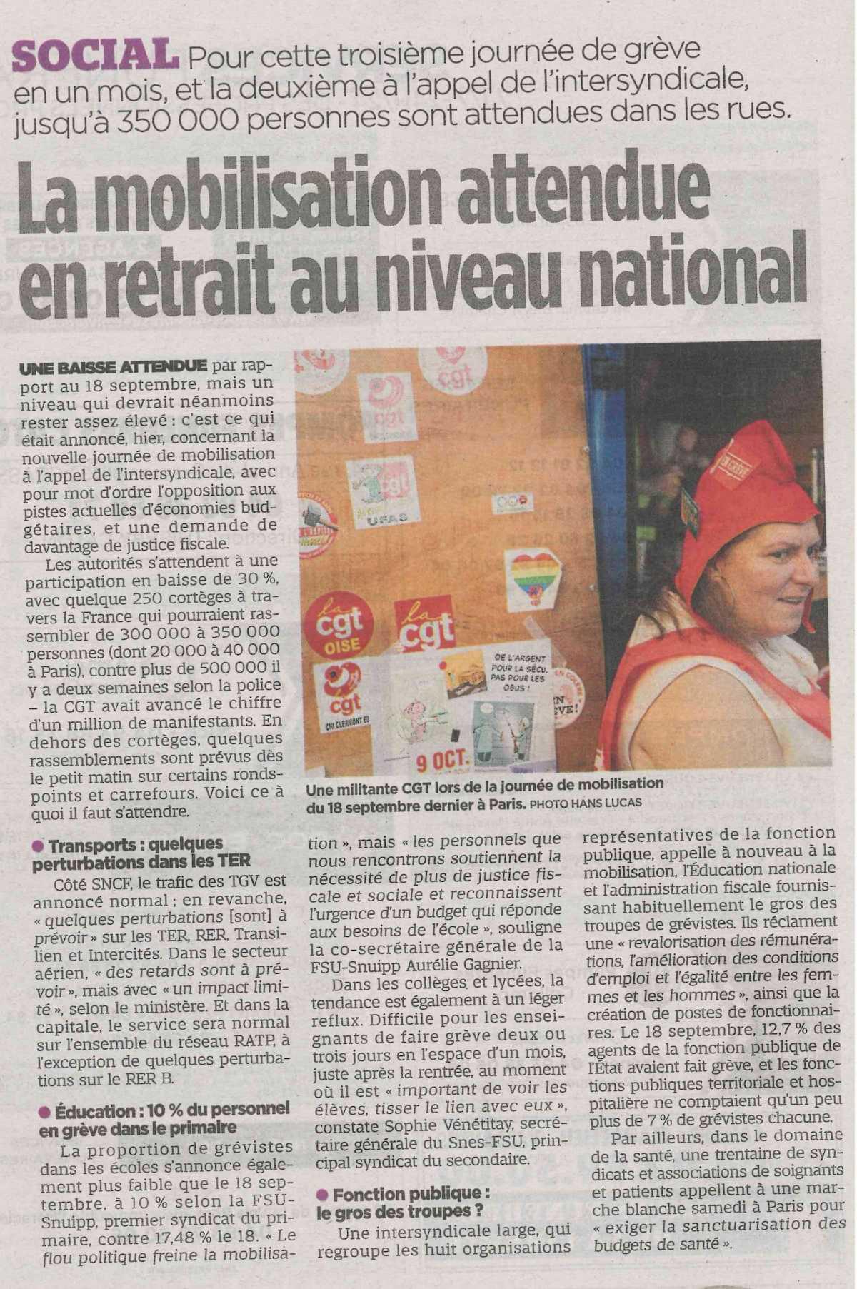 La mobilisation attendue en retrait au niveau national