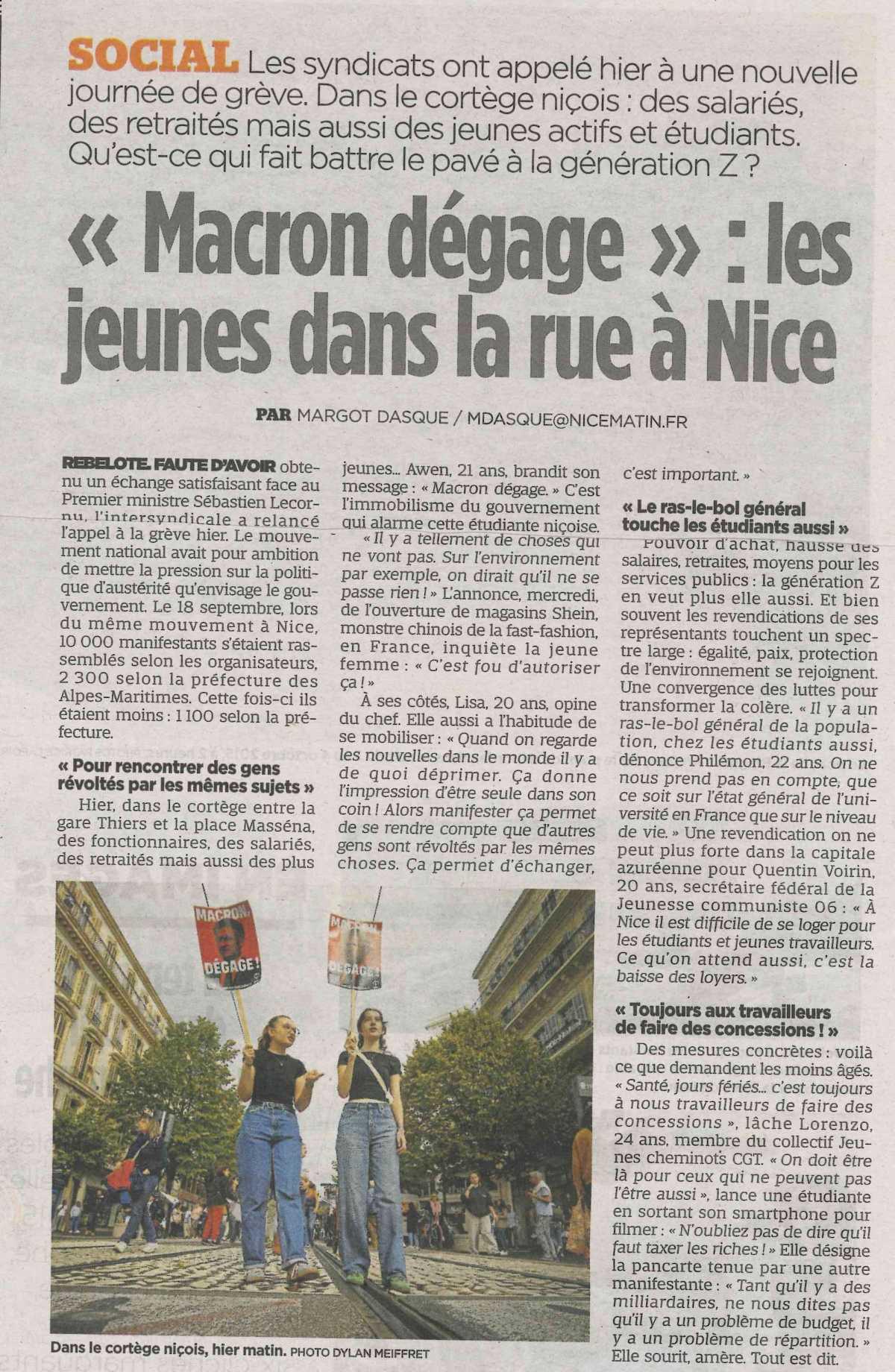 "Macron Dégage" : les jeunes dans la rue à Nice