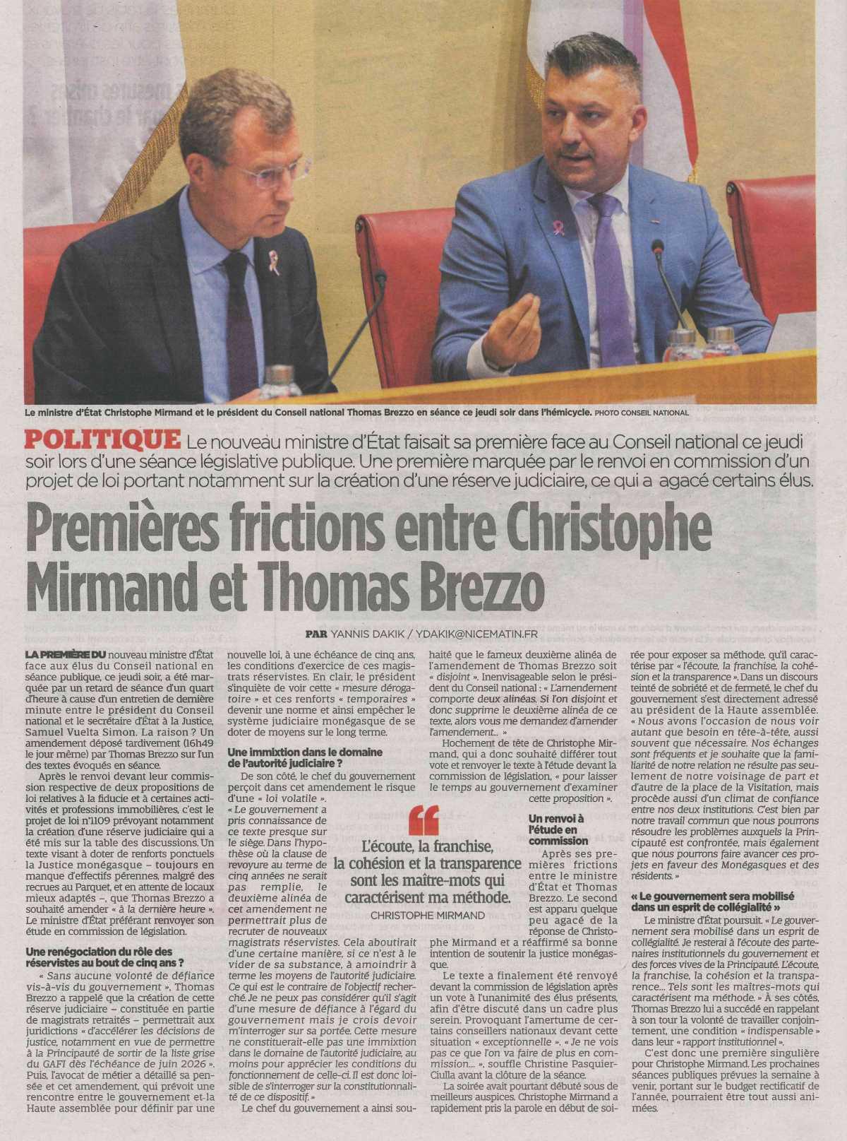  Premières frictions entre Christophe MIRMAND et Thomas BREZZO