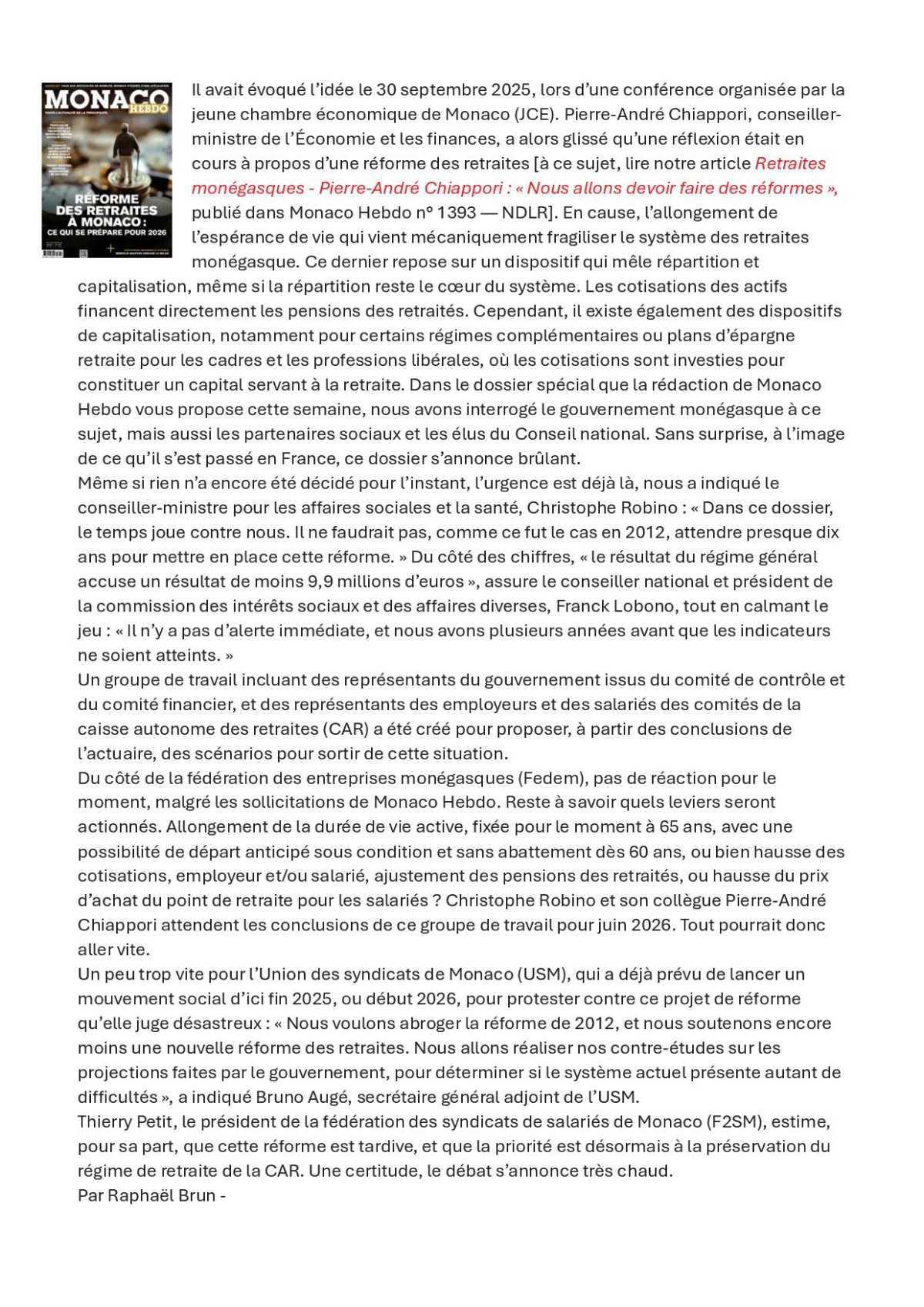 Réforme des retraites à Monaco