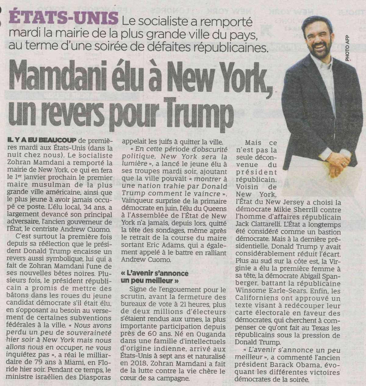 Mamdani élu à New York, un revers pour Trump