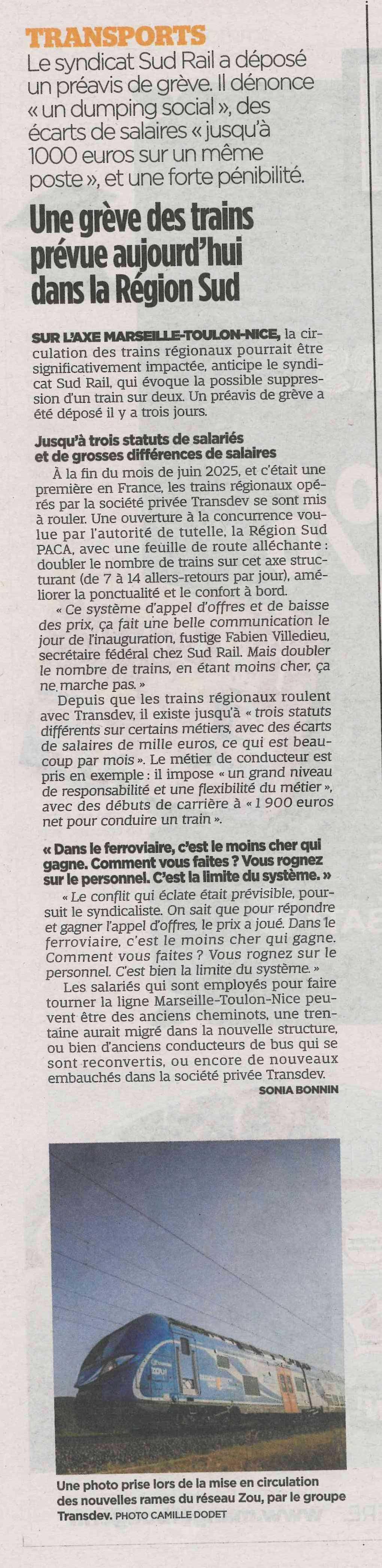 Une Grève des trains prévus le 06 novembre dans la Région Sud
