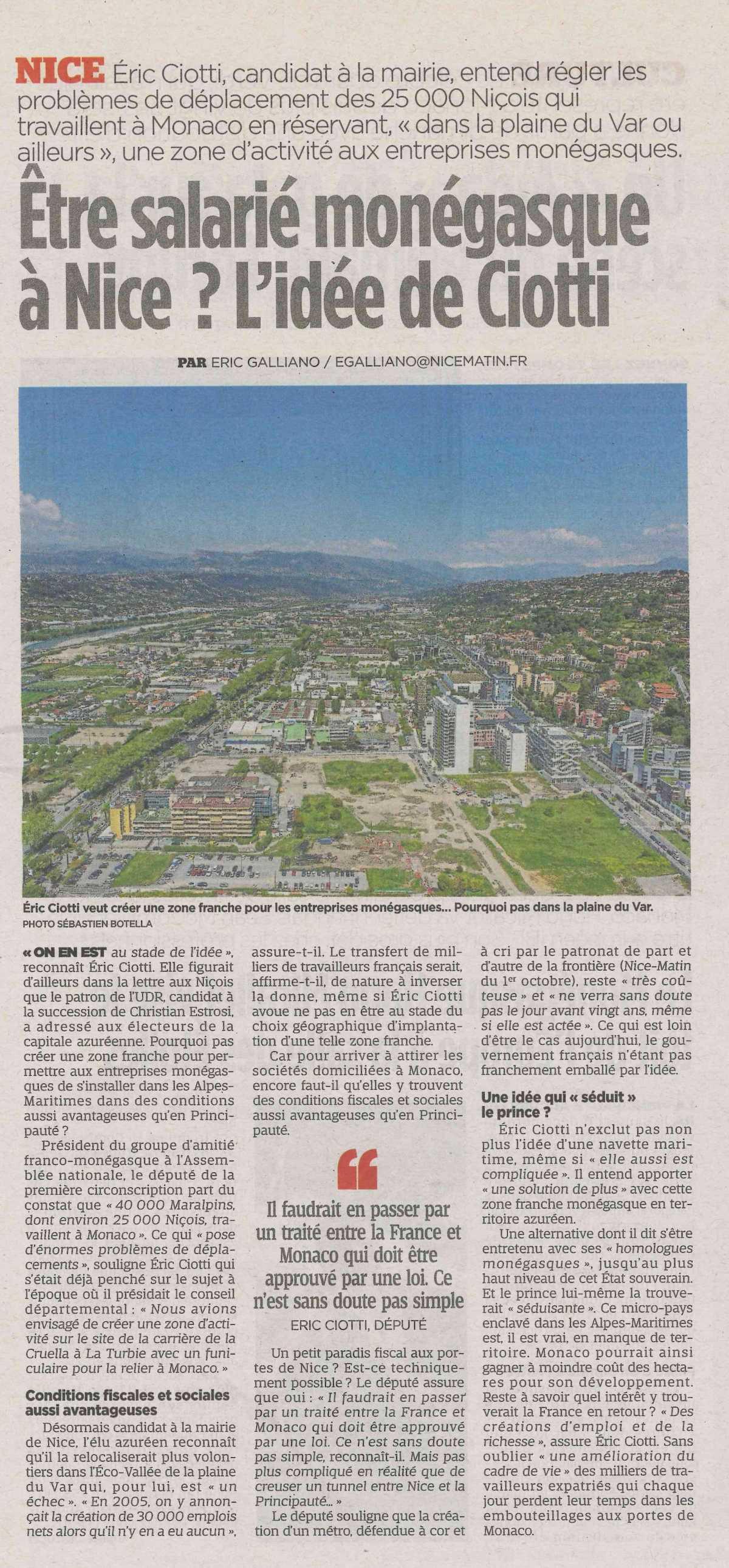 Être salarié monégasque à Nice? L'idée de CIOTTI