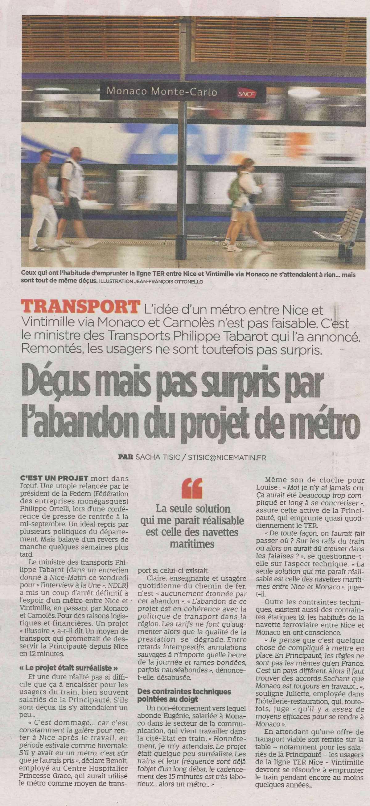 Déçus mais pas surpris par l'abandon du projet de métro