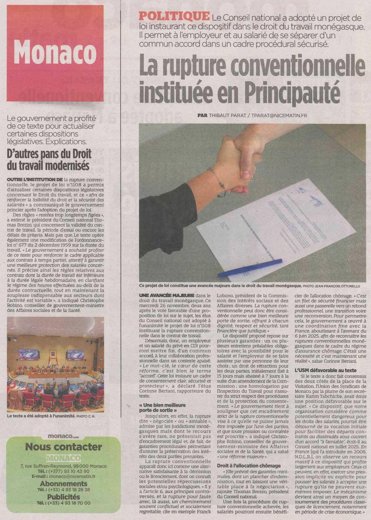 La rupture conventionnelle instituée en Principauté