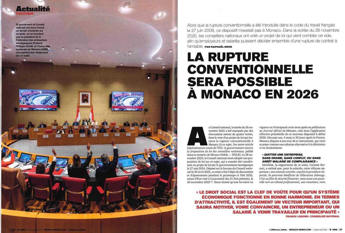 La rupture conventionnelle sera possible à monaco en 2026