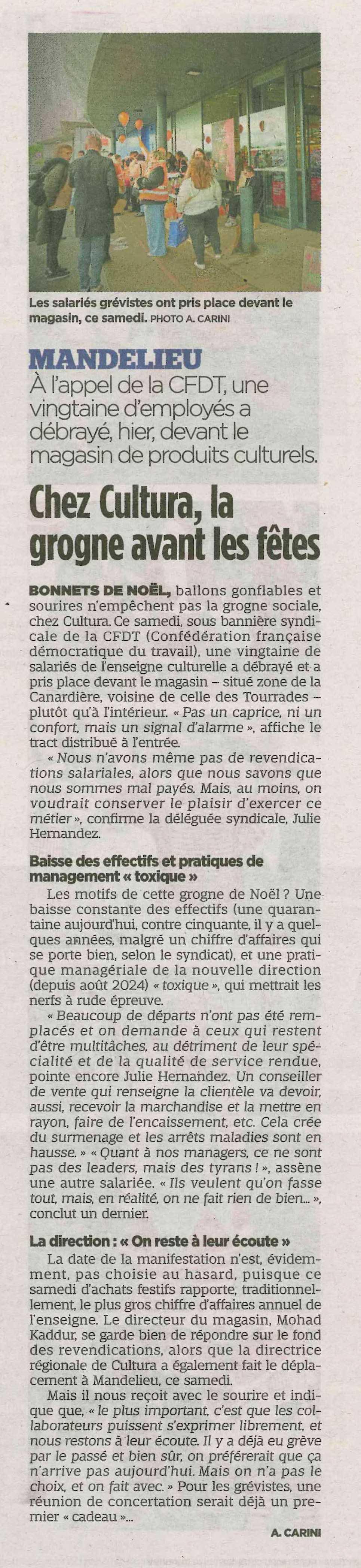 Chez Cultura, la grogne avant les fêtes.