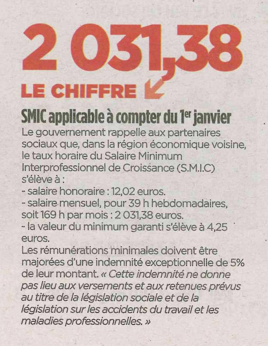 Le chiffre, 2 031,38 représente le SMIC applicable à compter du 1er janvier