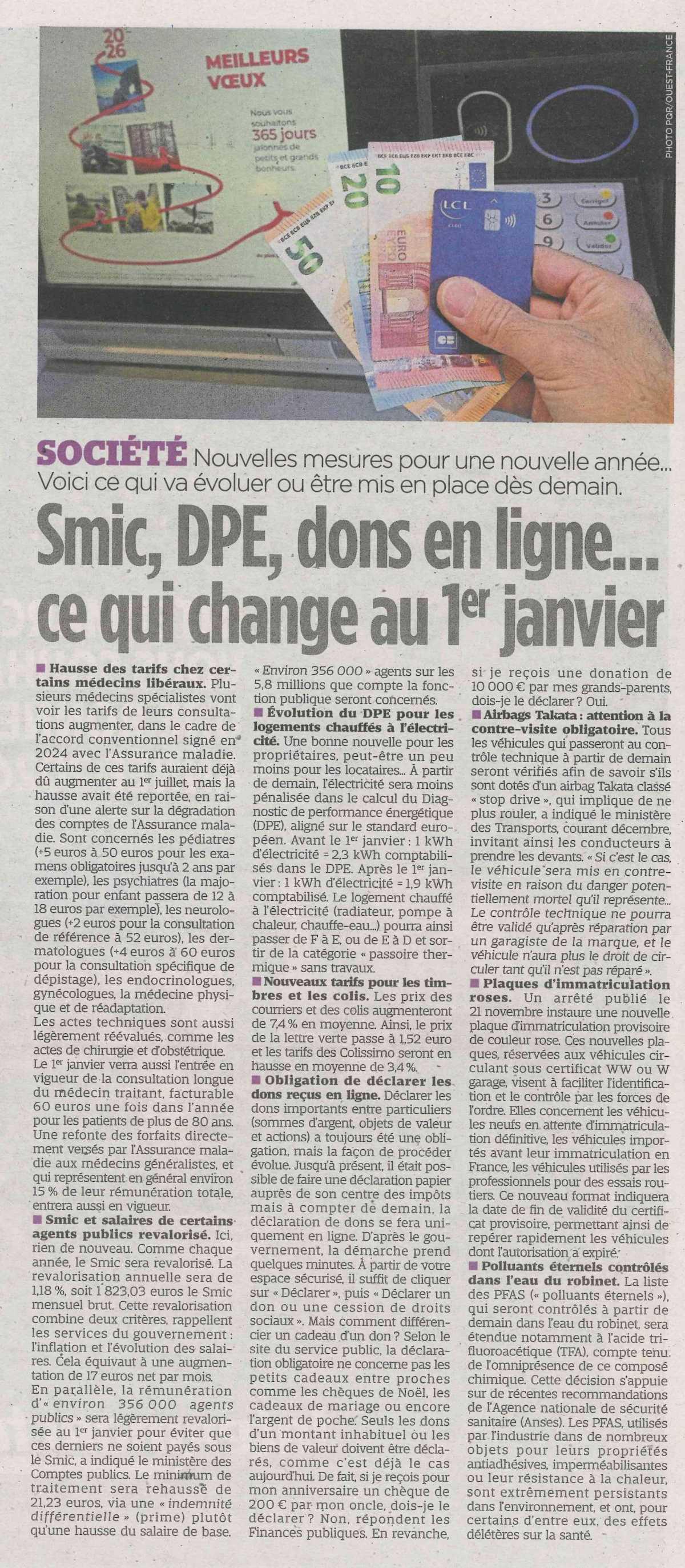 Smic, DPE, Don en ligne...ce qui change au 1er janvier