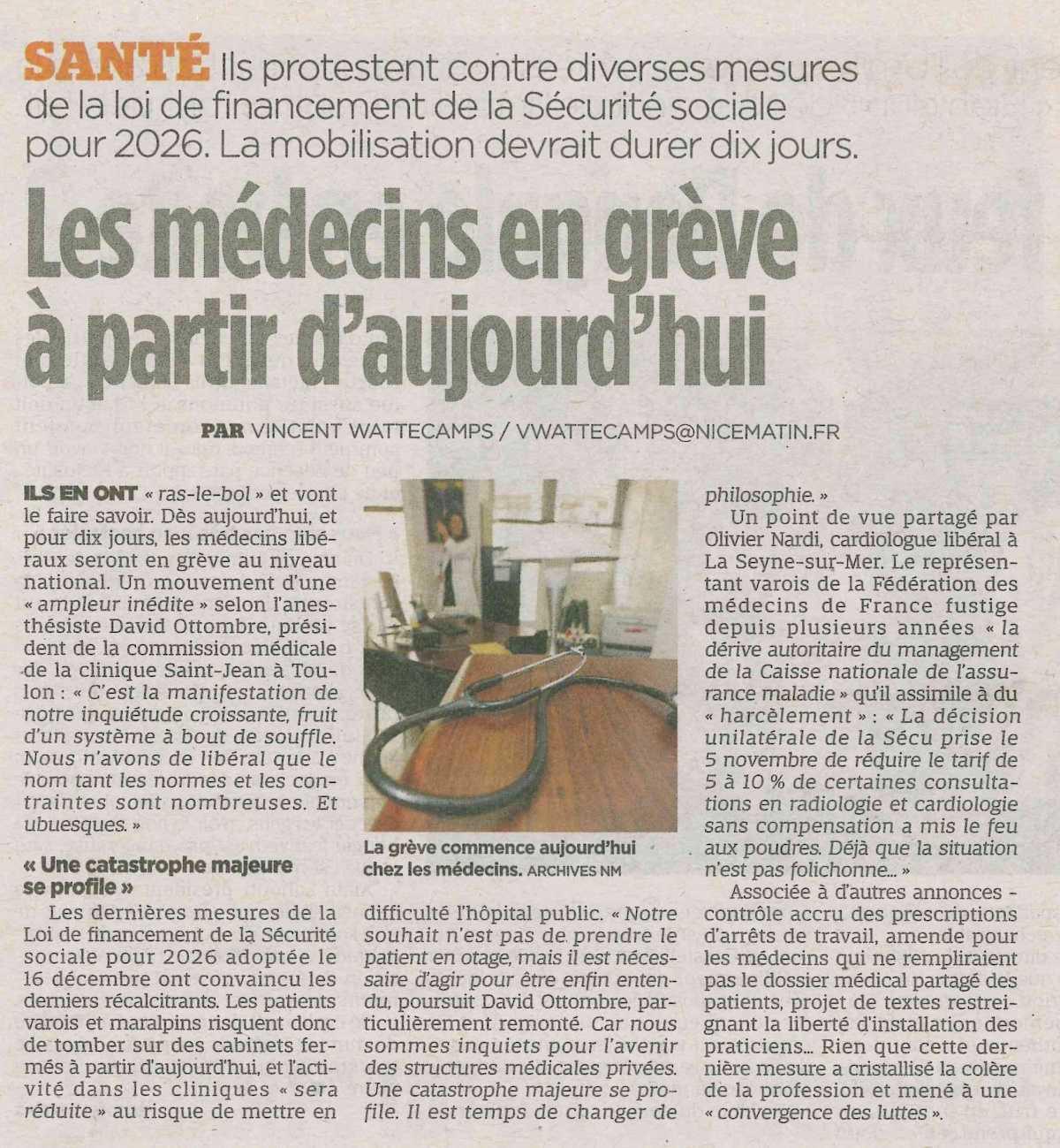 Les médecins en grève à partir d'aujourd'hui