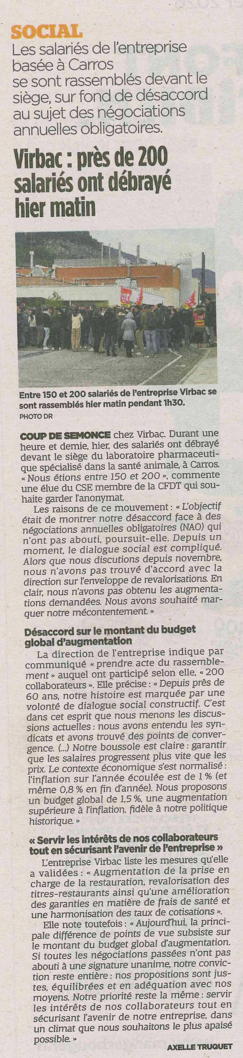 Virbac: près de 200 salariés ont débrayé