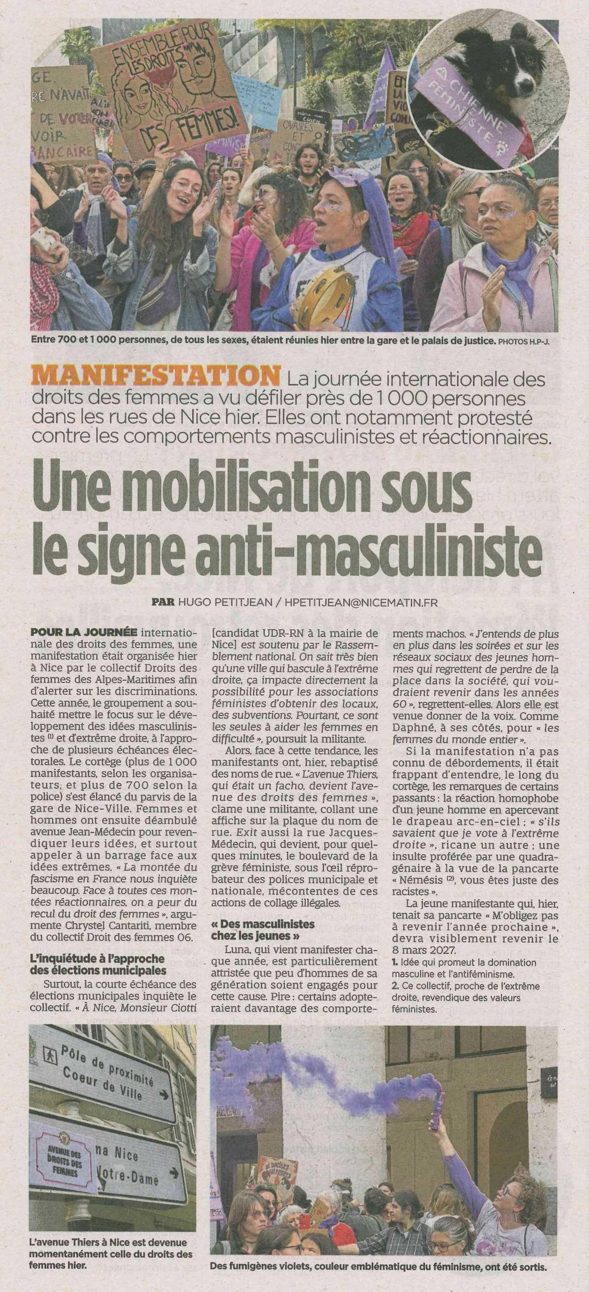 Une mobilisation sous le signe anti-masculiniste.