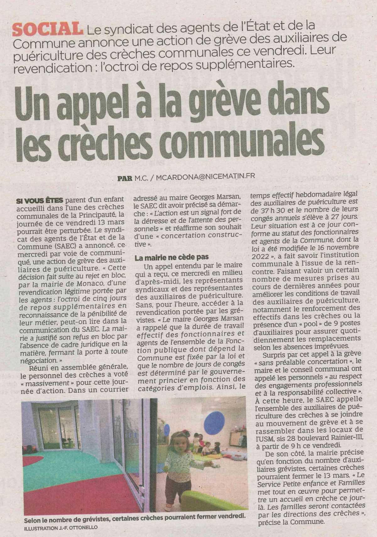 Un appel à la grève dans les crèches communales