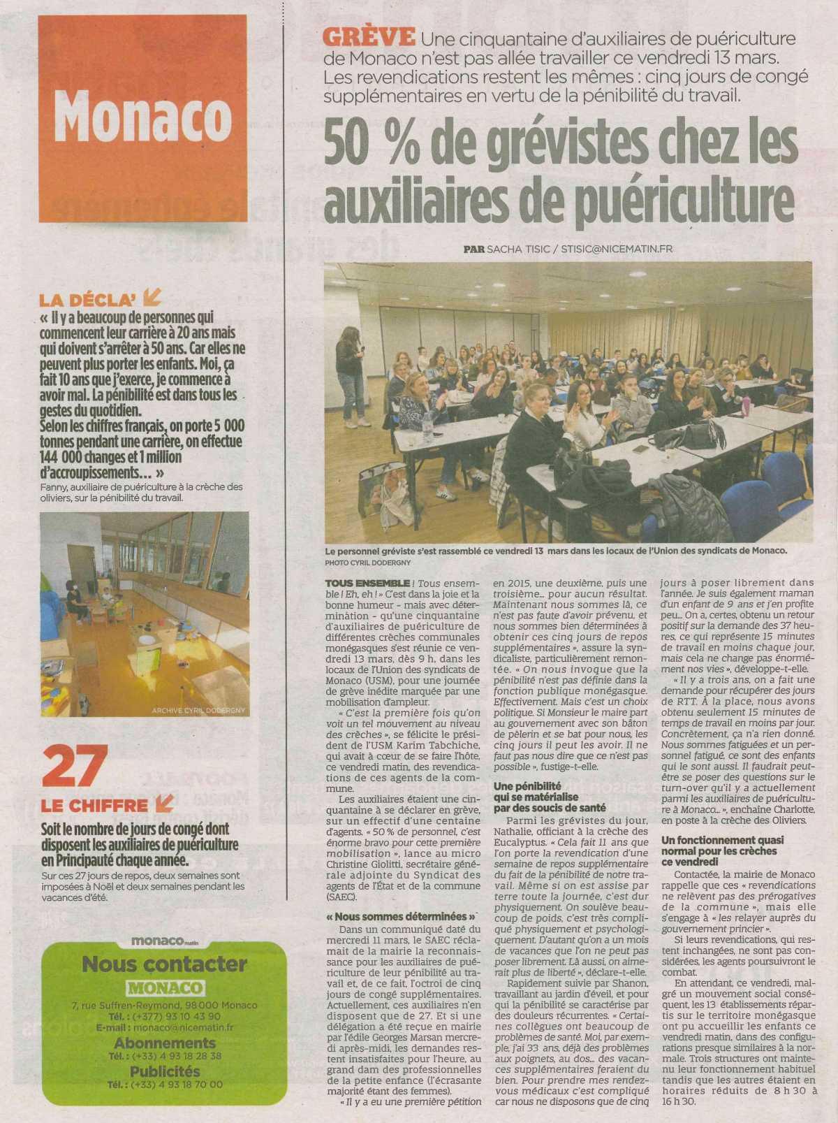 50% de grévistes chez les auxiliaires de puériculture 